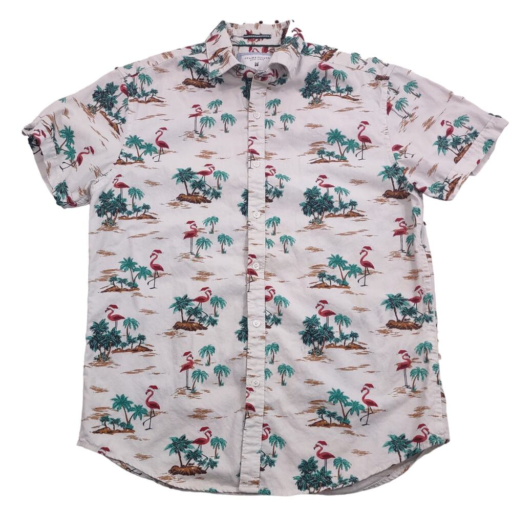 Denim & Flower Ricky Singn Flamingo Christmas Button Up, Size Small